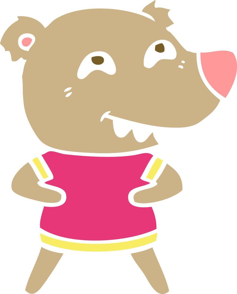 urso de desenho animado de estilo de cor plana mostrando os dentes